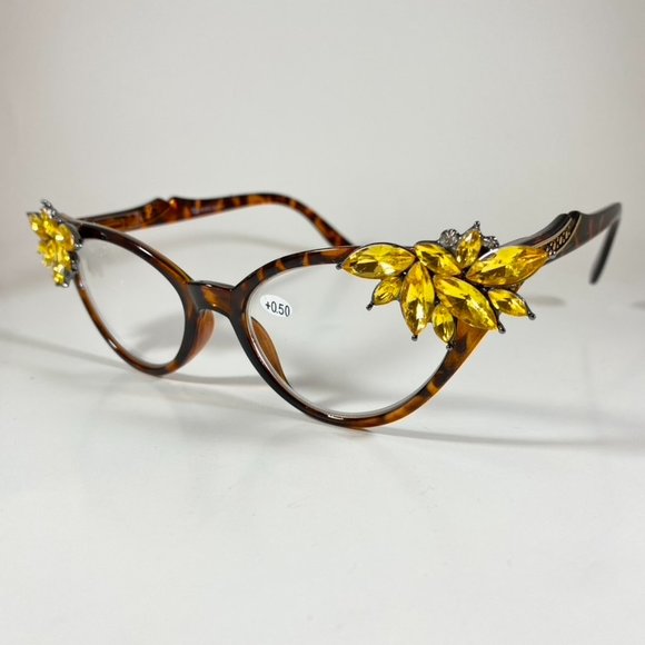 Vintage Vixen Retro Readers tortoise frames with gold rhinestones +.50 - Picture 4 of 6